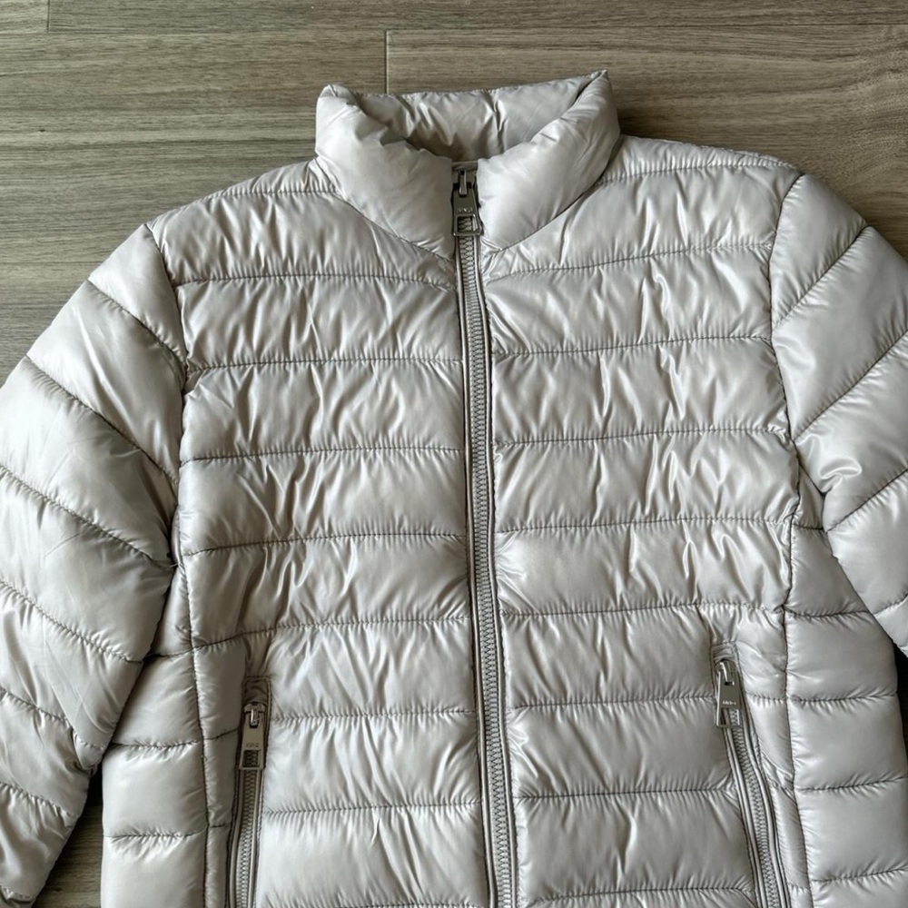 NWOT MANGO Shiny Cream Silver Puffer Zippered Jacket Large - Picture 7 of 8